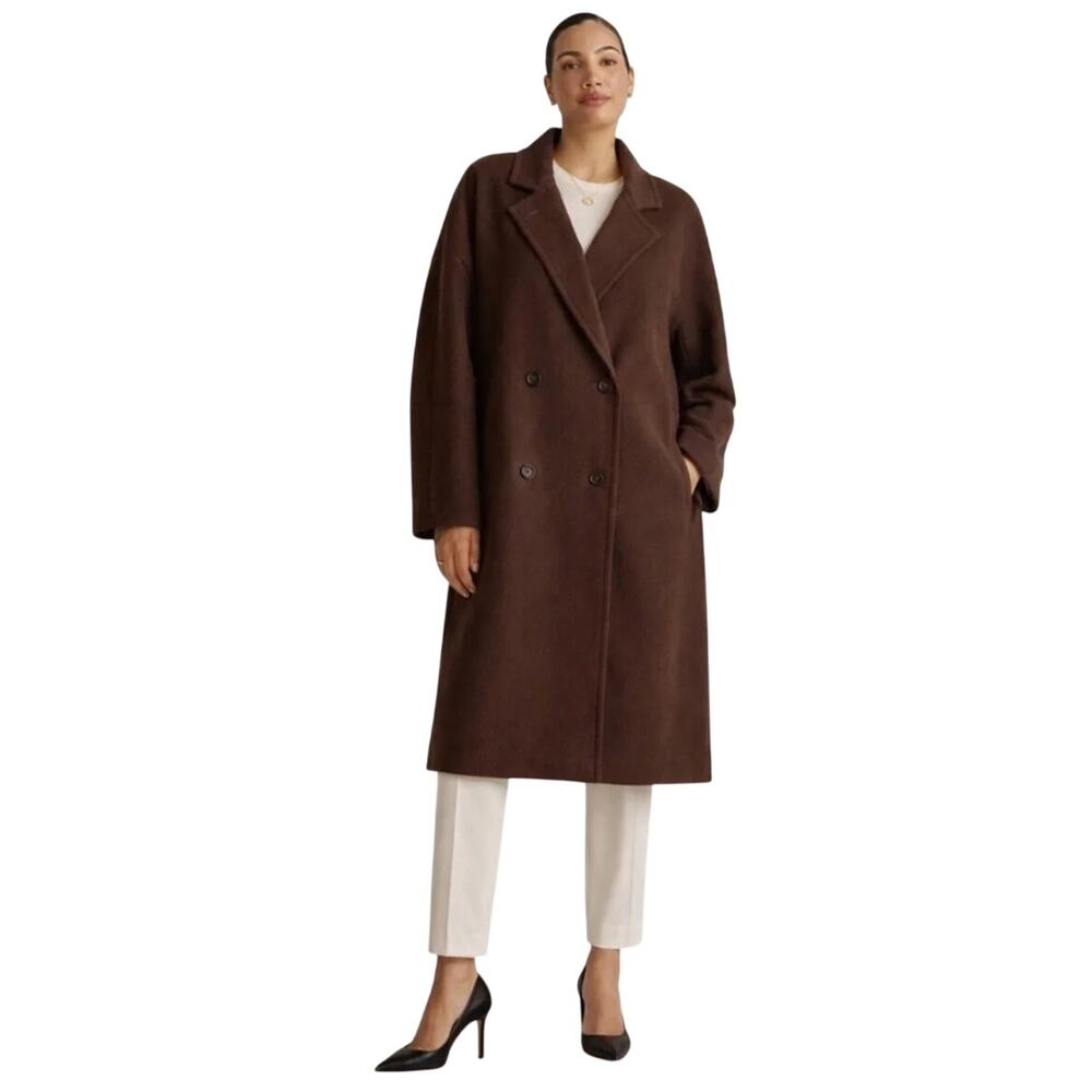 EUC Quince Women's L Wool Cashmere Double-Breasted Slouch Coat Chocolate Brown